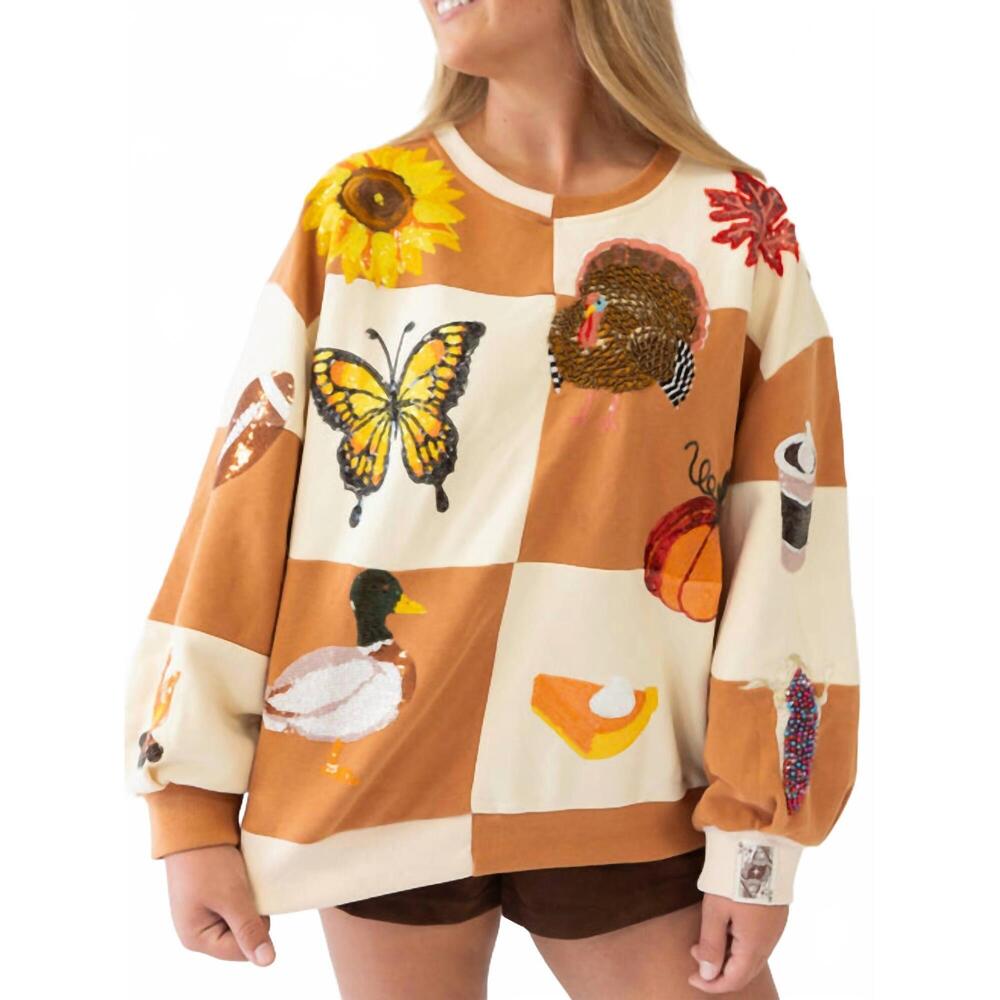 NEW QUEEN OF SPARKLES fall icon sweatshirt in brown